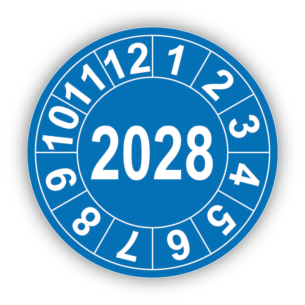 Jahresprüfplakette mit vierstelliger Jahreszahl 2028