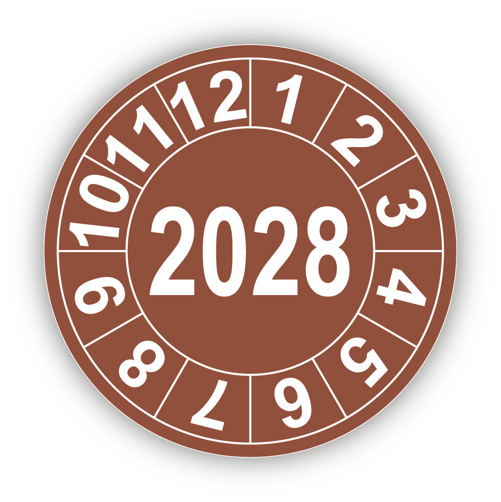 Jahresprüfplakette mit vierstelliger Jahreszahl 2028