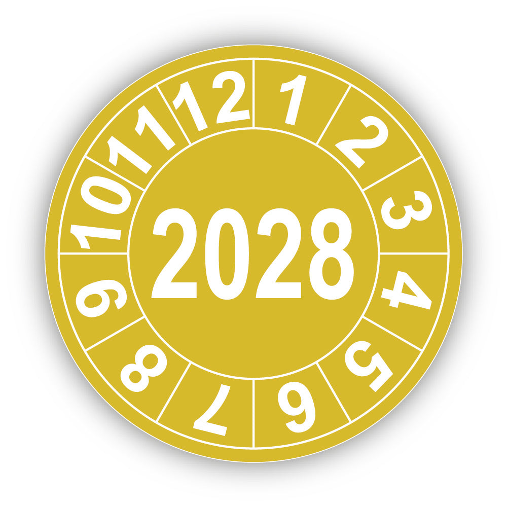 Jahresprüfplakette mit vierstelliger Jahreszahl 2028