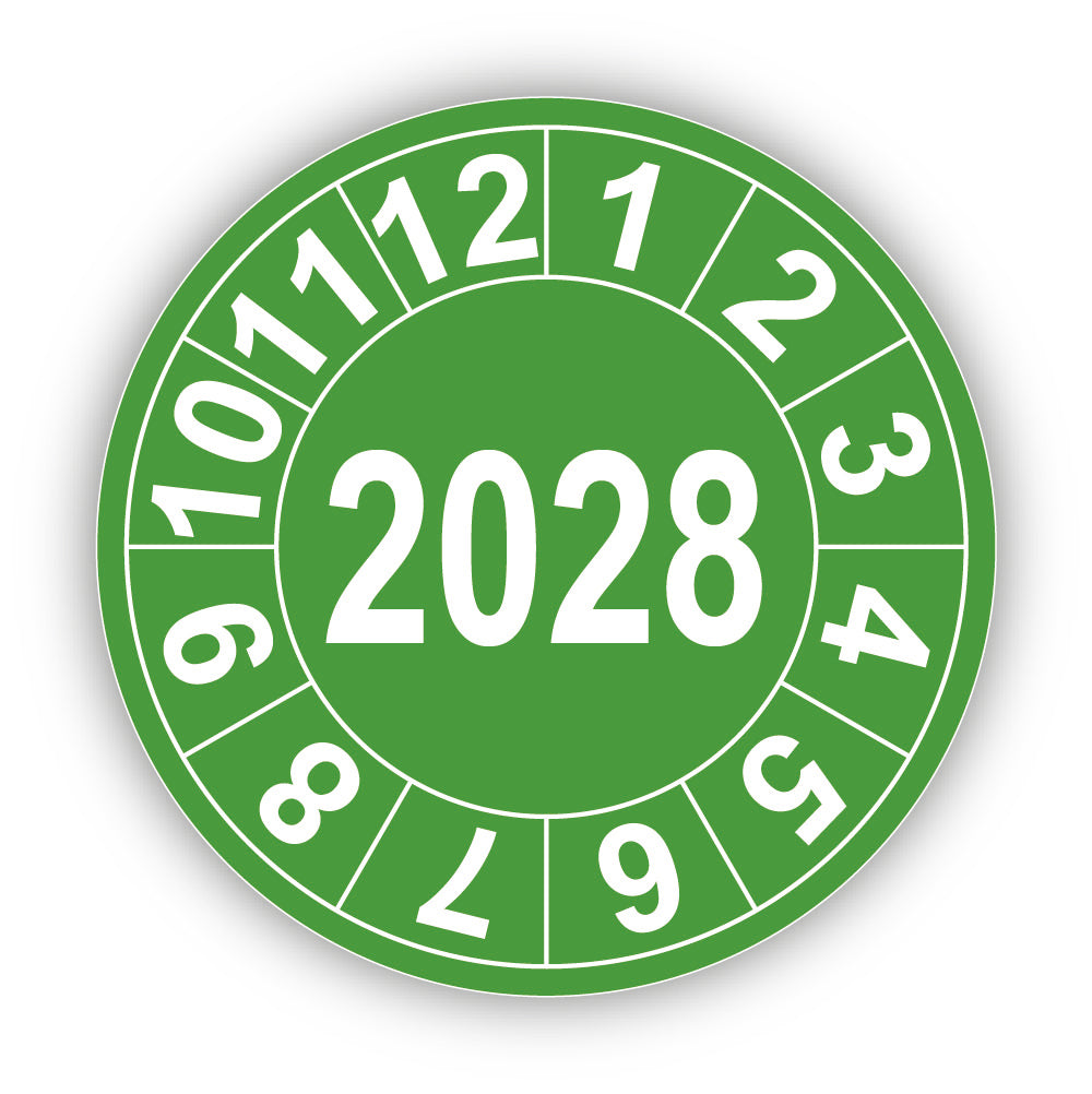 Jahresprüfplakette mit vierstelliger Jahreszahl 2028