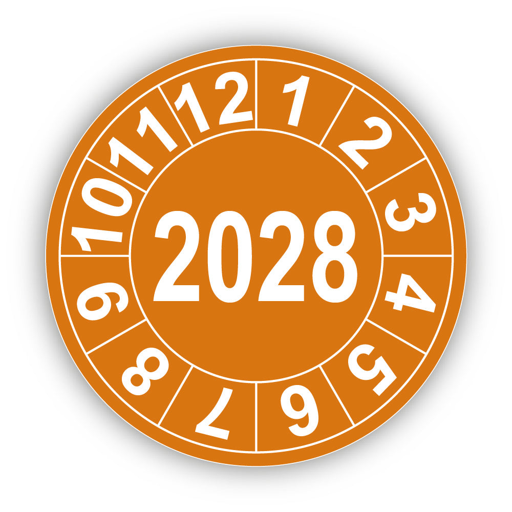 Jahresprüfplakette mit vierstelliger Jahreszahl 2028