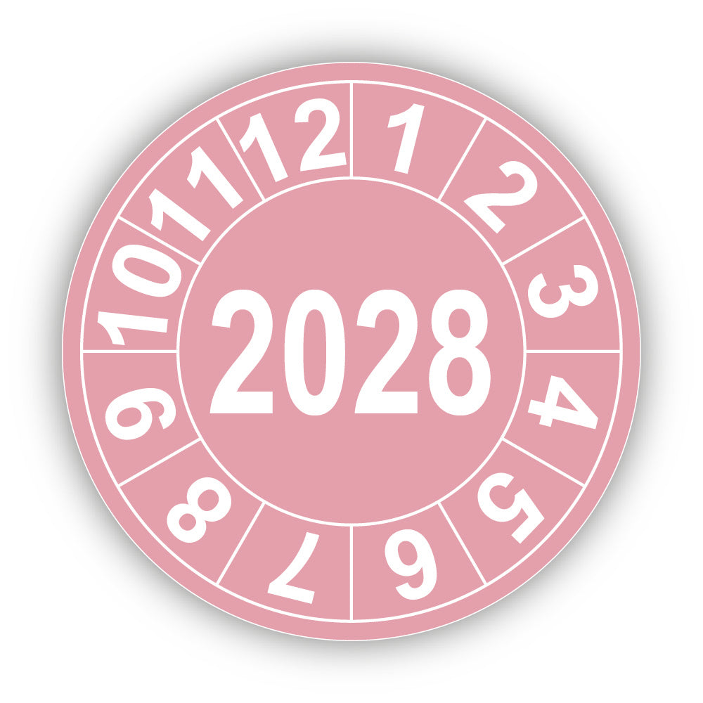 Jahresprüfplakette mit vierstelliger Jahreszahl 2028