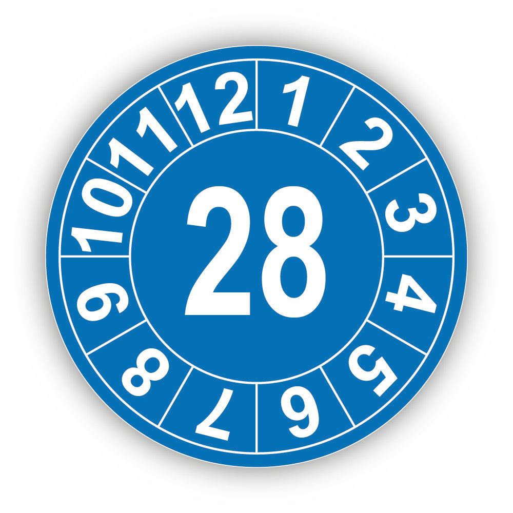 Jahresprüfplakette mit zweistelliger Jahreszahl 2028