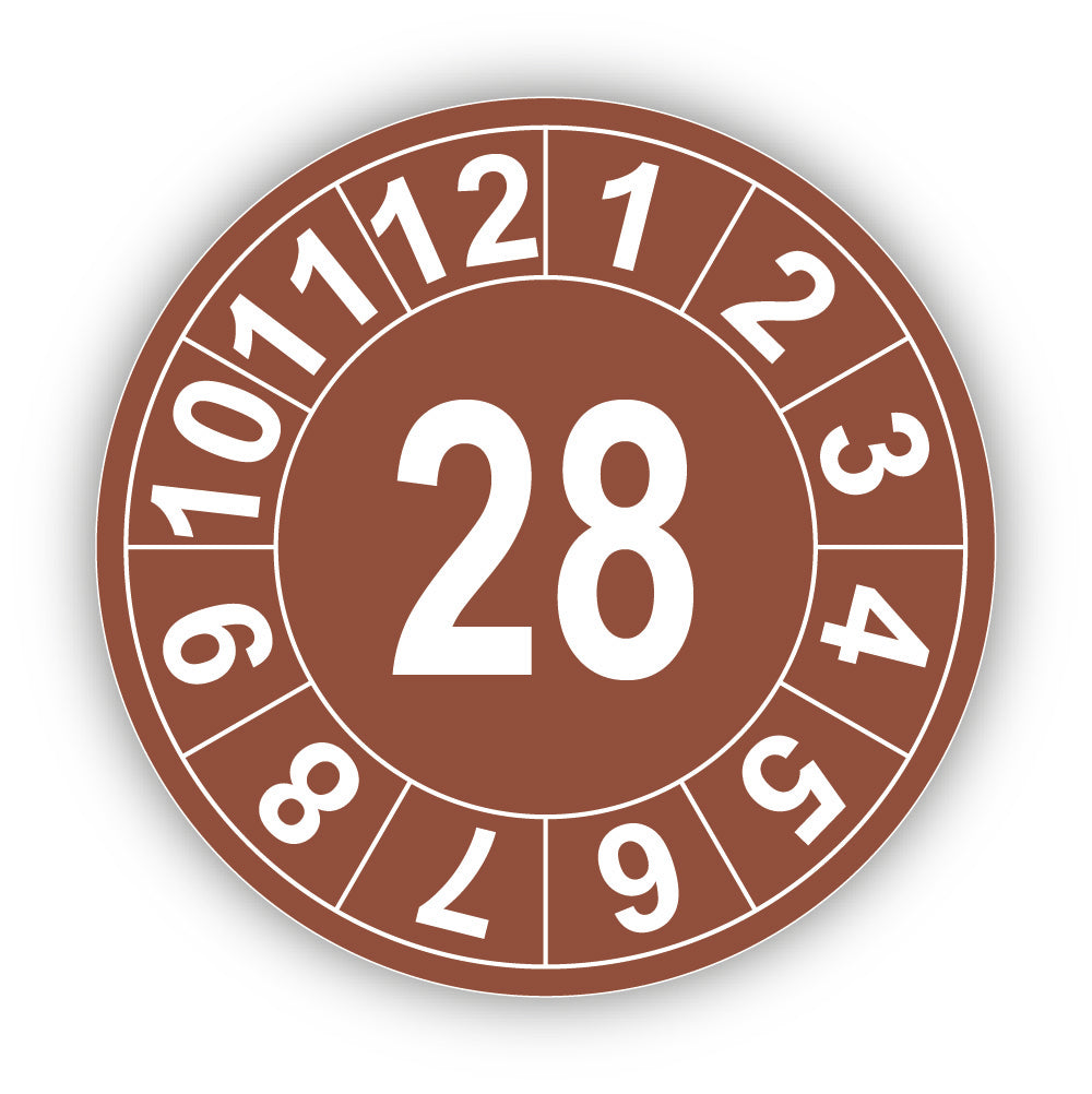 Jahresprüfplakette mit zweistelliger Jahreszahl 2028