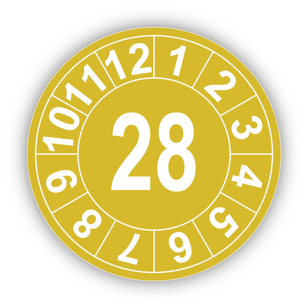 Jahresprüfplakette mit zweistelliger Jahreszahl 2028