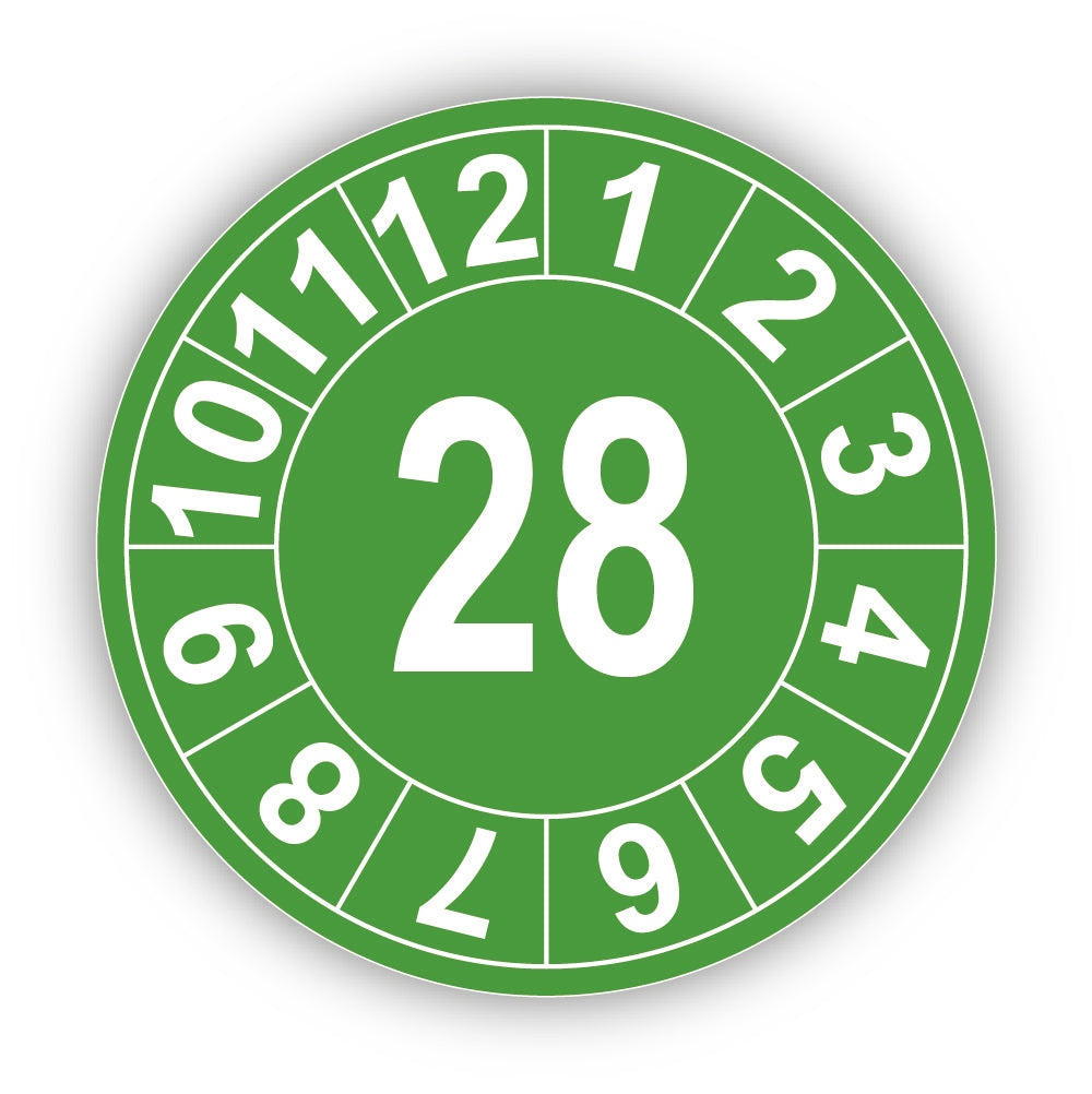 Jahresprüfplakette mit zweistelliger Jahreszahl 2028
