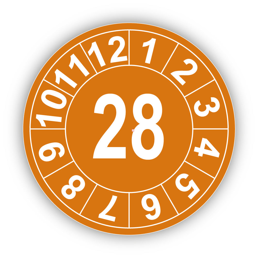 Jahresprüfplakette mit zweistelliger Jahreszahl 2028