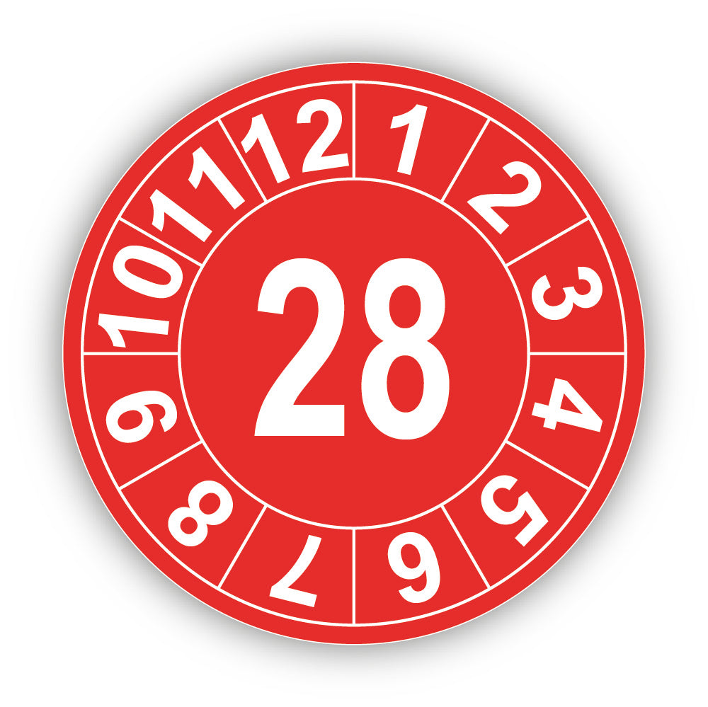 Jahresprüfplakette mit zweistelliger Jahreszahl 2028
