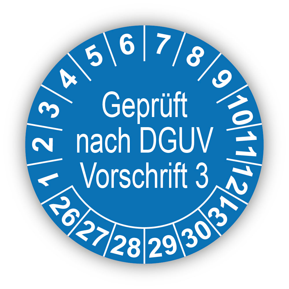 Geprüft nach DGUV Vorschrift 3, blau