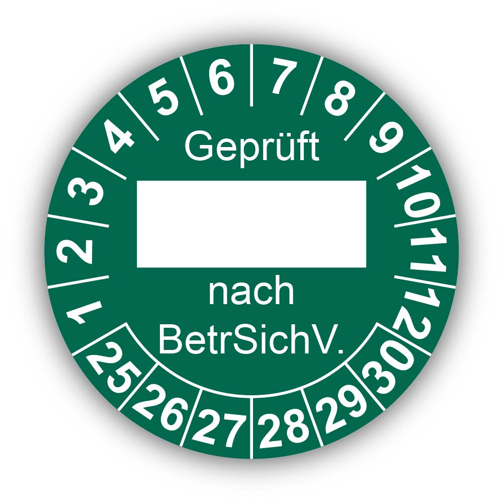 Geprüft … nach BetrSichV., grün (zum Selbstbeschriften)