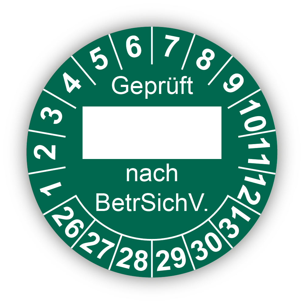 Geprüft … nach BetrSichV., grün (zum Selbstbeschriften)