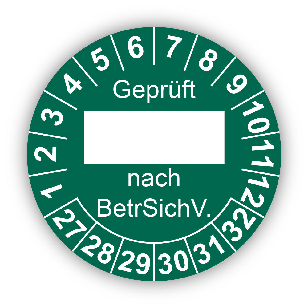 Geprüft … nach BetrSichV., grün (zum Selbstbeschriften)