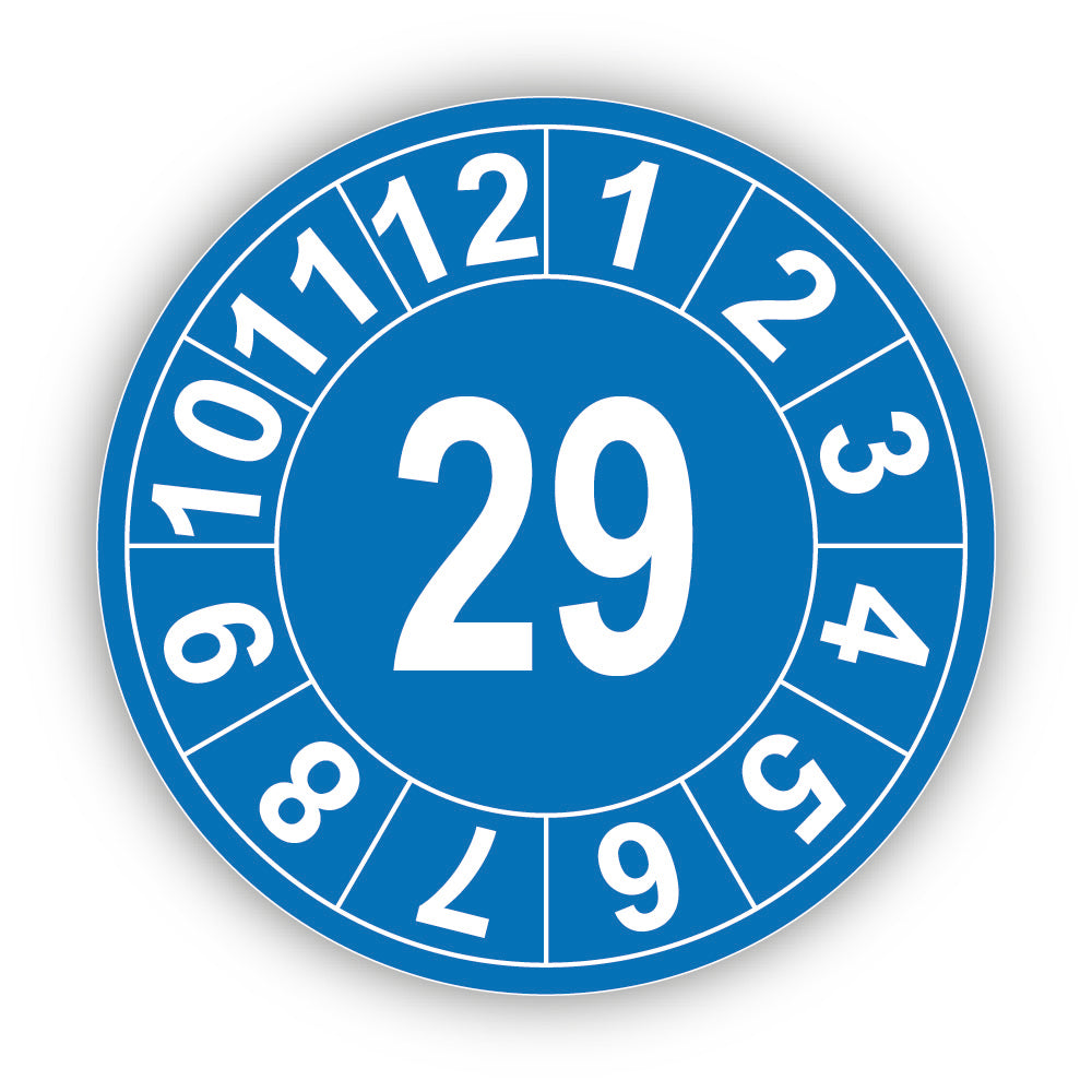Jahresprüfplakette mit zweistelliger Jahreszahl 2029