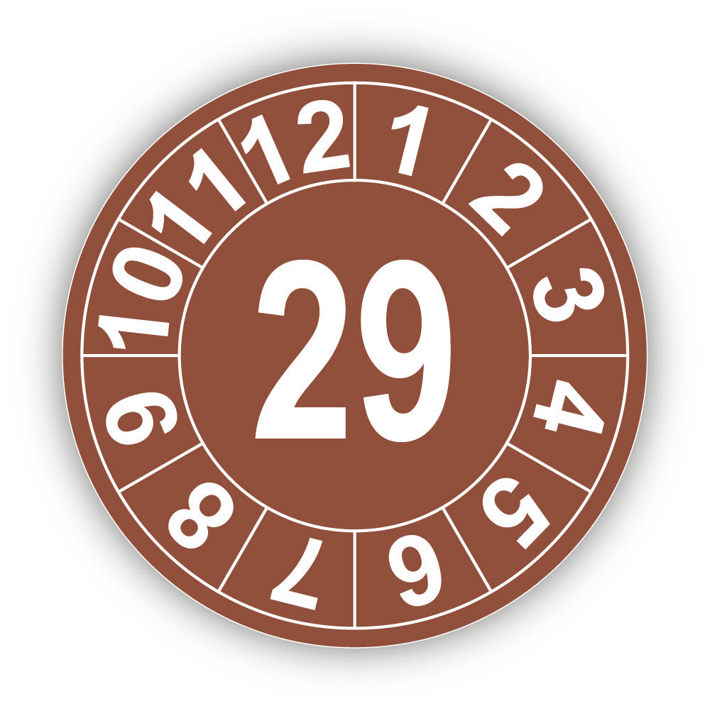 Jahresprüfplakette mit zweistelliger Jahreszahl 2029