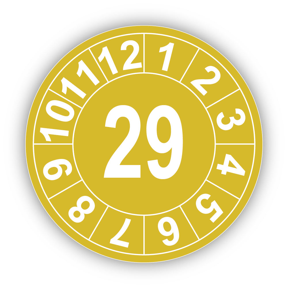 Jahresprüfplakette mit zweistelliger Jahreszahl 2029