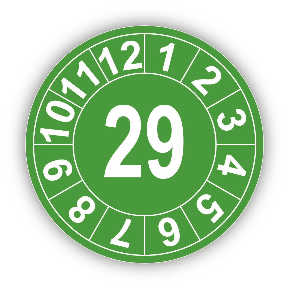 Jahresprüfplakette mit zweistelliger Jahreszahl 2029