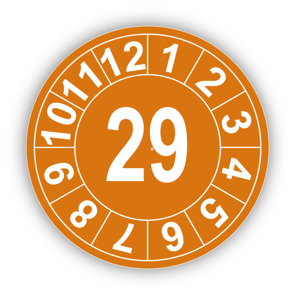 Jahresprüfplakette mit zweistelliger Jahreszahl 2029
