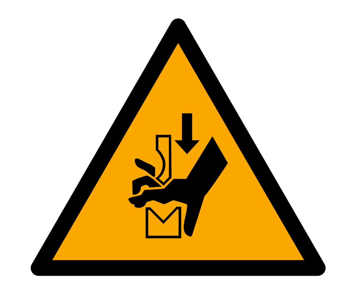 Warnzeichen Aufkleber - W030 - Warnung vor Quetschgefahr der Hand zwischen Werkzeugen einer Presse