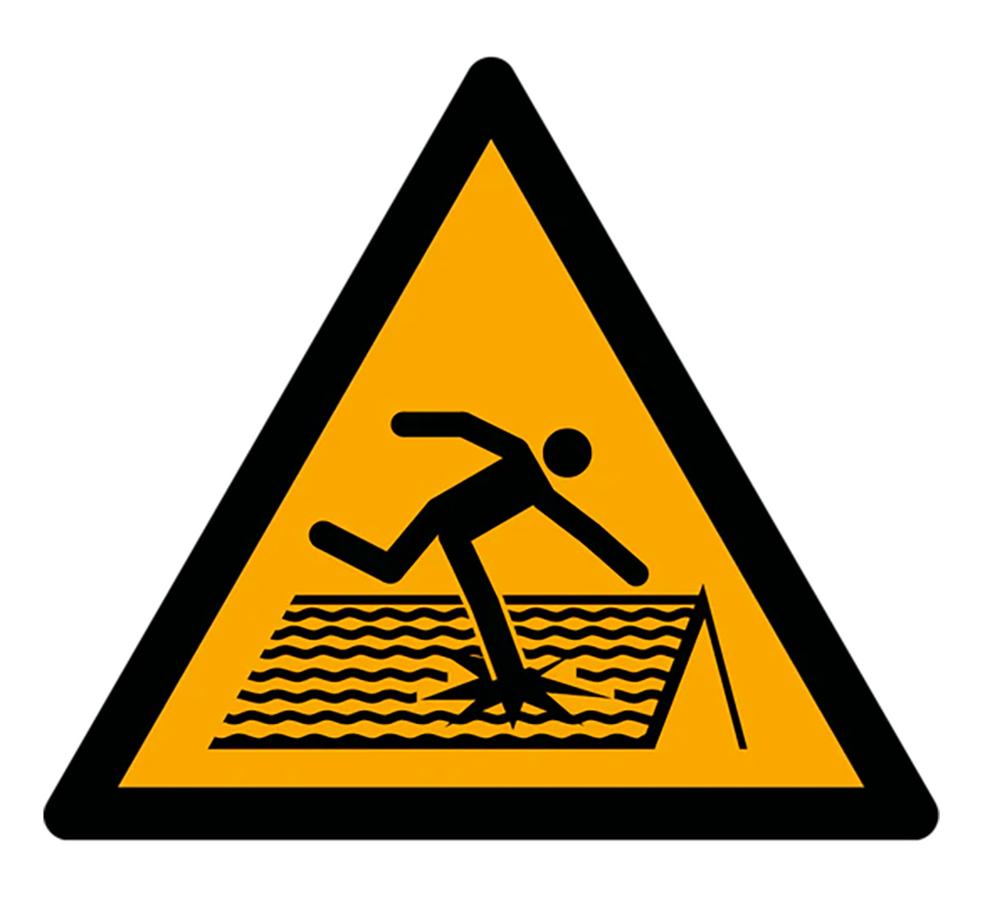 Warnzeichen Aufkleber - W036 - Warnung vor nicht durchtrittsicherem Dach