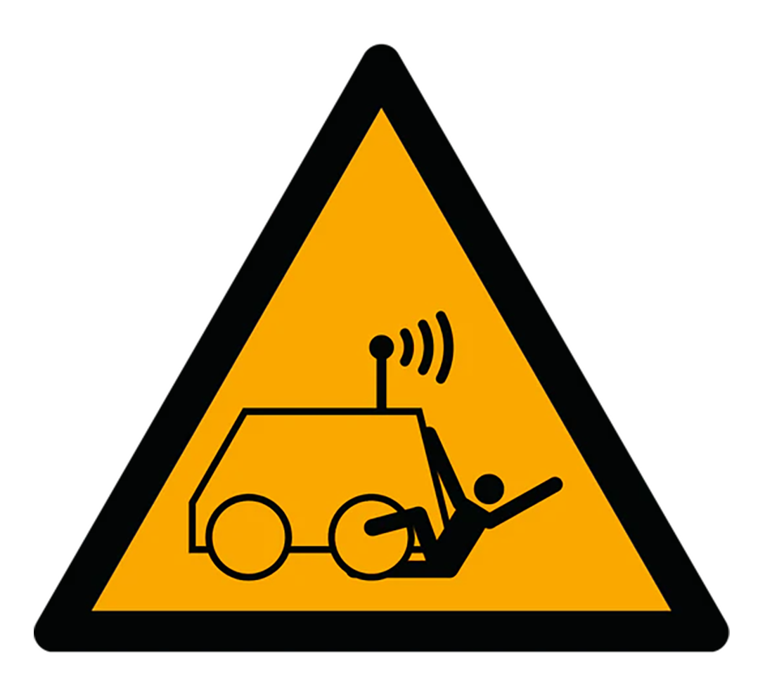 Warnzeichen Aufkleber - W037 - Warnung vor Überrollen durch ferngesteuerte Maschine