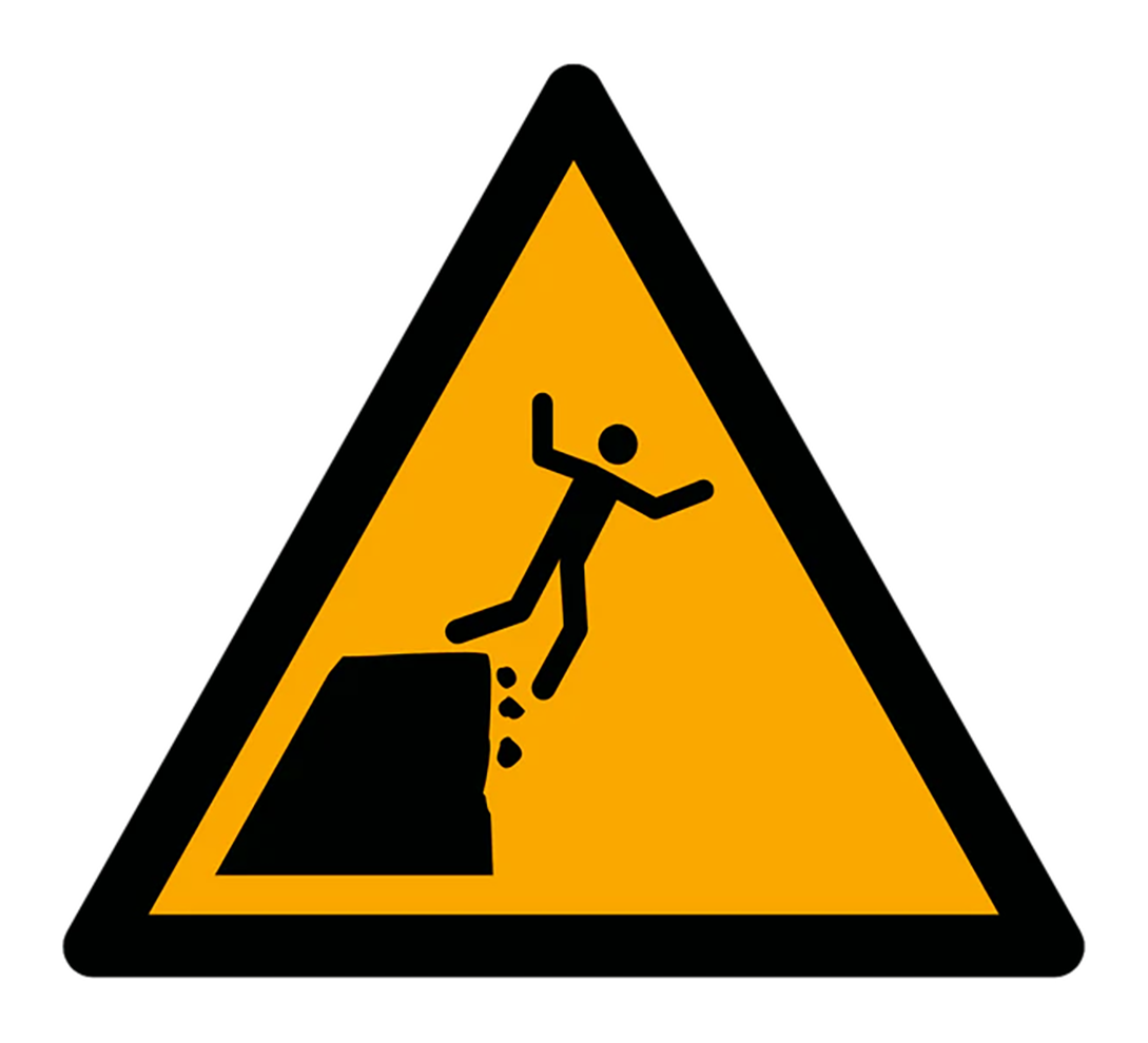 Warnzeichen Aufkleber - W053 - Warnung vor Steinschlag von instabiler Klippe