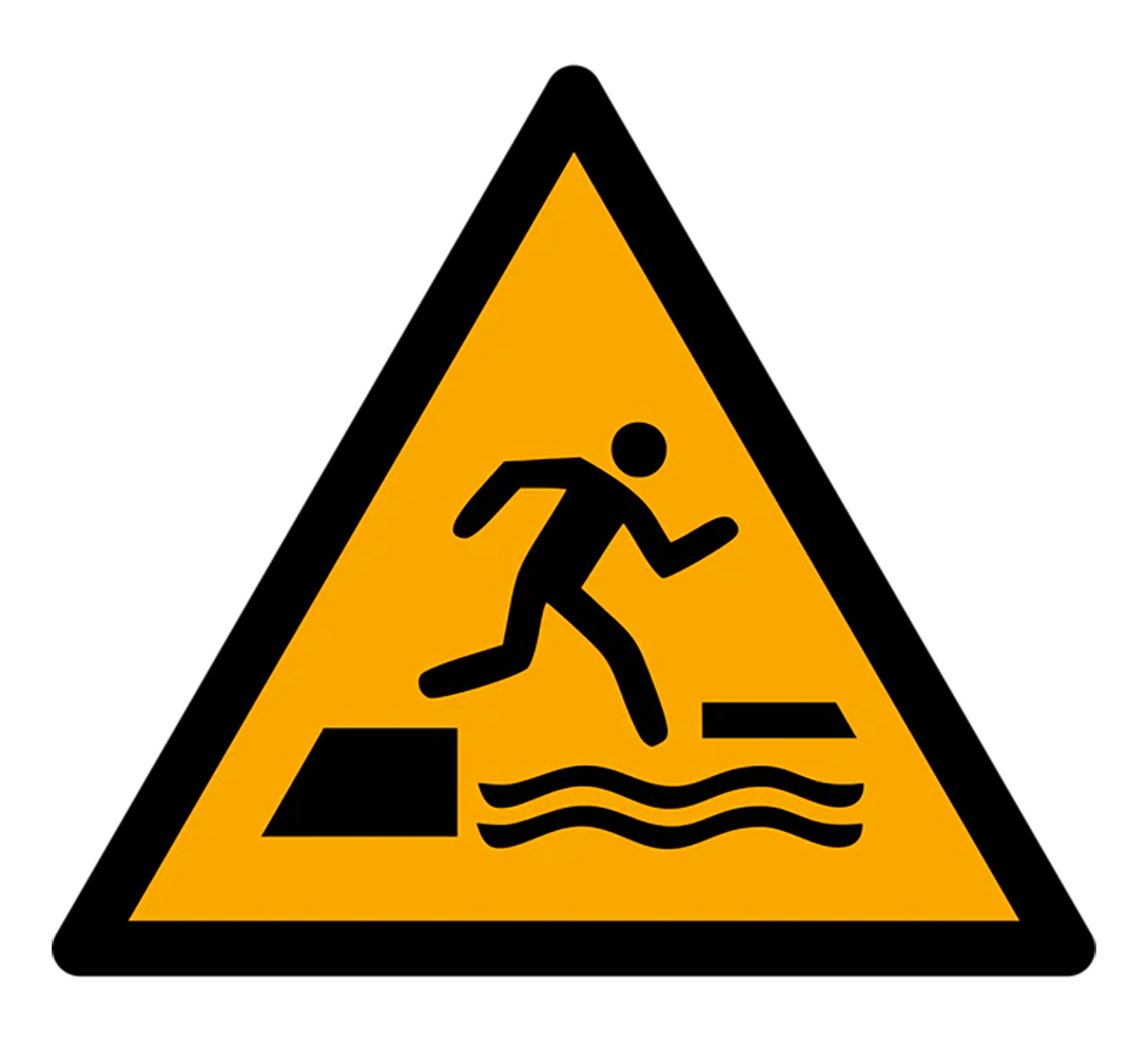 Warnzeichen Aufkleber - W068 - Warnung vor dem ins Wasser Fallen beim Betreten oder Verlassen einer schwimmenden Fläche