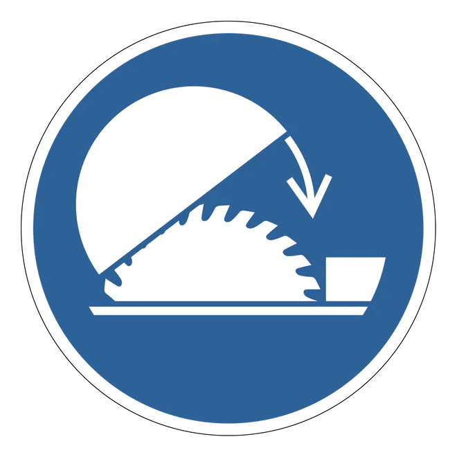 Gebotszeichen Aufkleber - M031 - Schutzhaube der Tischkreissäge benutzen