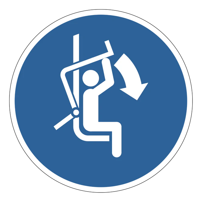 Gebotszeichen Aufkleber - M033 - Sicherheitsbügel des Sessellifts schließen