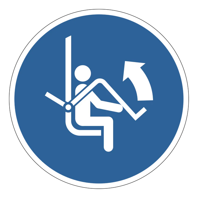 Gebotszeichen Aufkleber - M034 - Sicherheitsbügel des Sessellifts öffnen