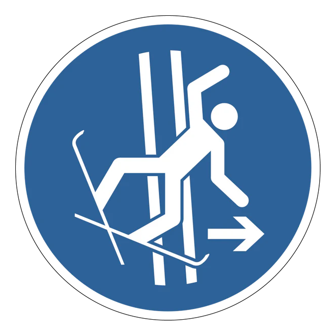 Gebotszeichen Aufkleber - M035 - Im Fall eines Sturzes Schleppspur sofort verlassen