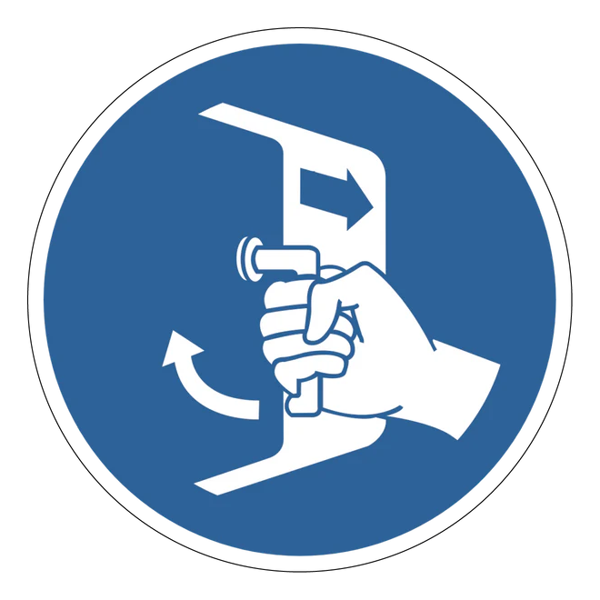 Gebotszeichen Aufkleber - M037 - Öffnungen schließen und sichern beim Aussetzvorgang