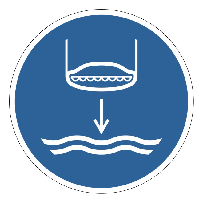 Gebotszeichen Aufkleber - M039 - Rettungsboot fieren beim Aussetzvorgang