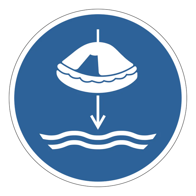 Gebotszeichen Aufkleber - M040 - Rettungsfloß fieren beim Aussetzvorgang