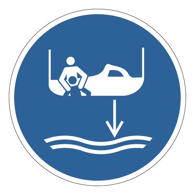 Gebotszeichen Aufkleber - M041 - Bereitschaftsboot fieren beim Aussetzvorgang