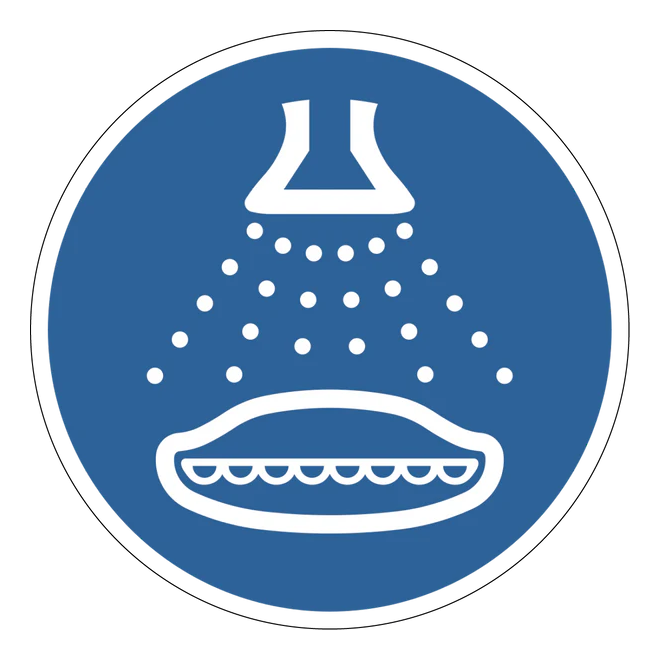 Gebotszeichen Aufkleber - M043 - Wassersprühanlage einschalten beim Aussetzvorgang