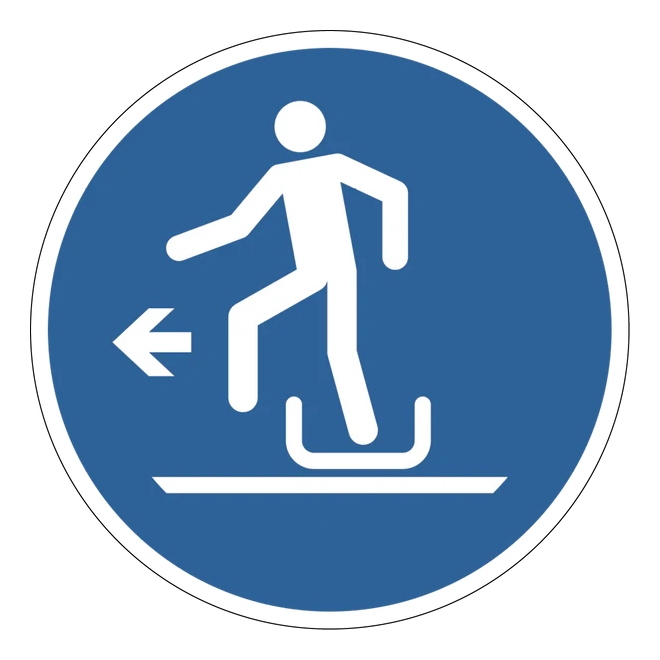 Gebotszeichen Aufkleber - M050 - Beim Ausstieg den Rodel nach links verlassen