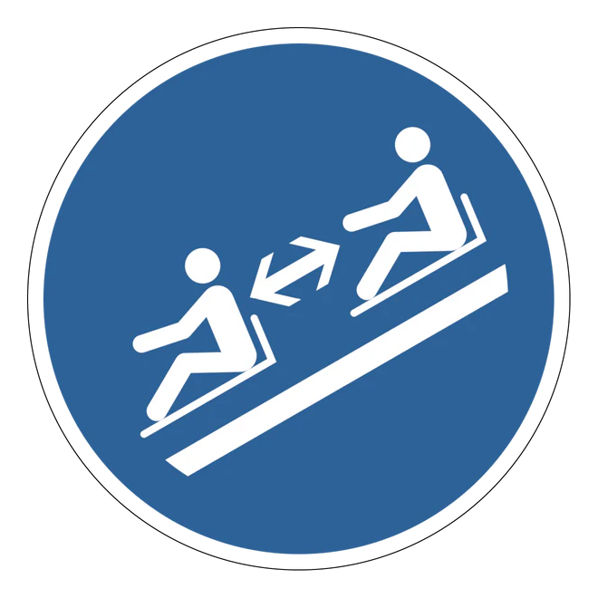 Gebotszeichen Aufkleber - M052 - Abstand halten zwischen den Rodeln