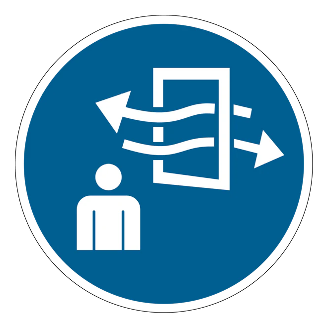 Gebotszeichen Aufkleber - M056 - Vor und während des Betretens lüften