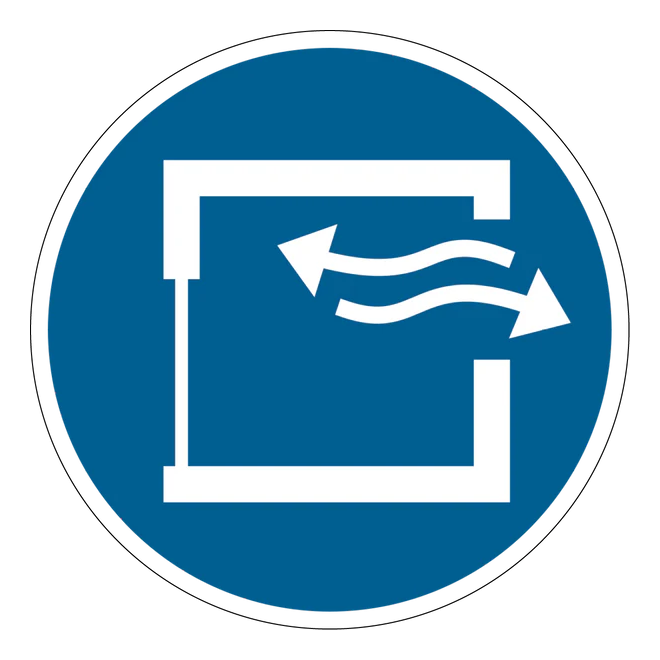 Gebotszeichen Aufkleber - M057 - Kontinuierliche Lüftung sicherstellen