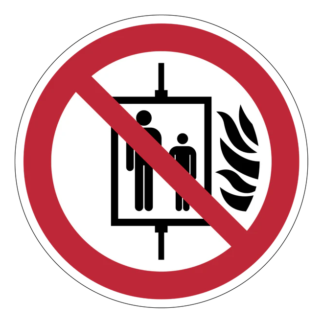 Verbotszeichen Aufkleber - P020 - Aufzug im Brandfall nicht benutzen