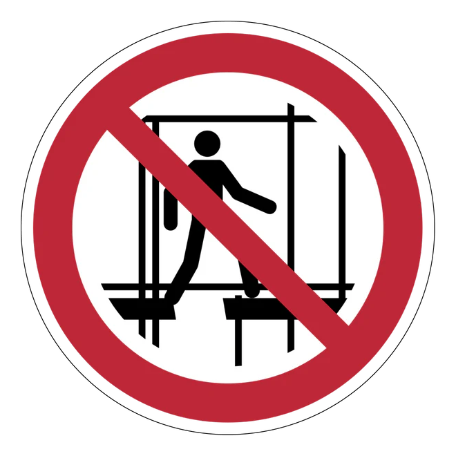 Verbotszeichen Aufkleber - P025 - Benutzen des unvollständigen Gerüstes verboten