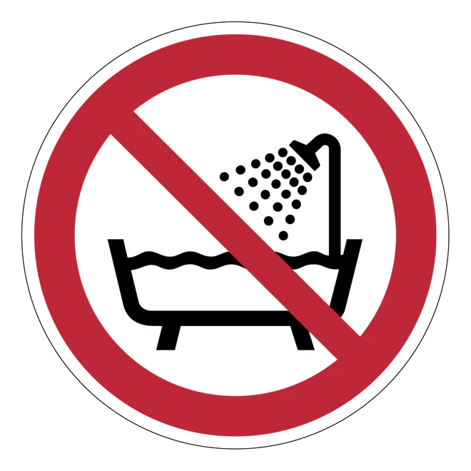 Verbotszeichen Aufkleber - P026 - Verbot, dieses Gerät in der Badewanne, Dusche oder über mit Wasser gefülltem Becken zu benutzen