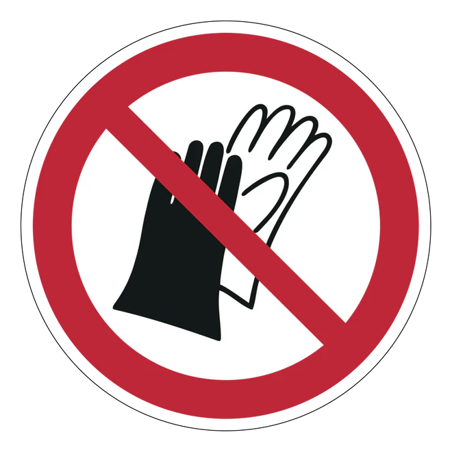 Verbotszeichen Aufkleber - P028 - Benutzen von Handschuhen verboten