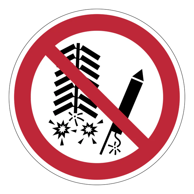 Verbotszeichen Aufkleber - P040 - Feuerwerk zünden verboten