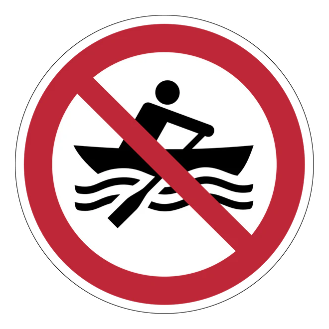 Verbotszeichen Aufkleber - P055 - Muskelbetriebene Boote verboten