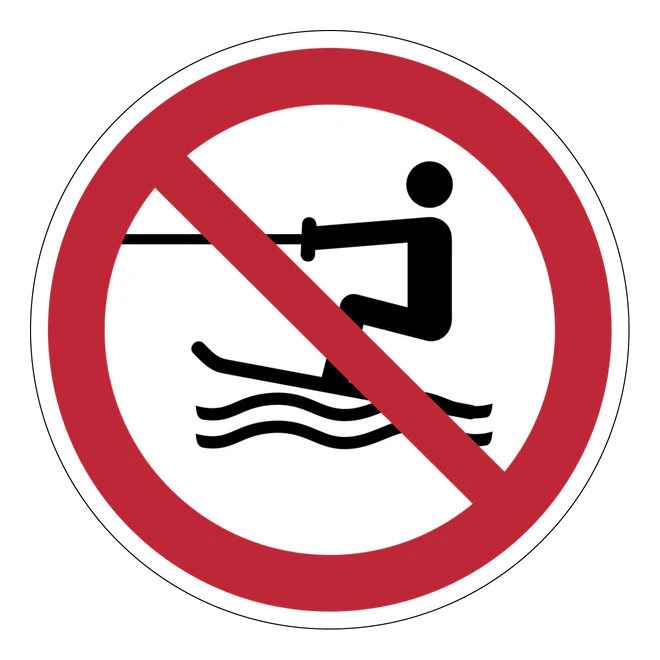 Verbotszeichen Aufkleber - P058 - Wasserski-Aktivitäten verboten