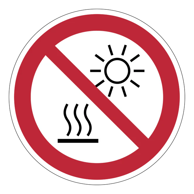 Verbotszeichen Aufkleber - P068 - Nicht der direkten Sonneneinstrahlung oder einer heißen Oberfläche aussetzen