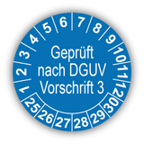 Geprüft nach DGUV Vorschrift 3, blau