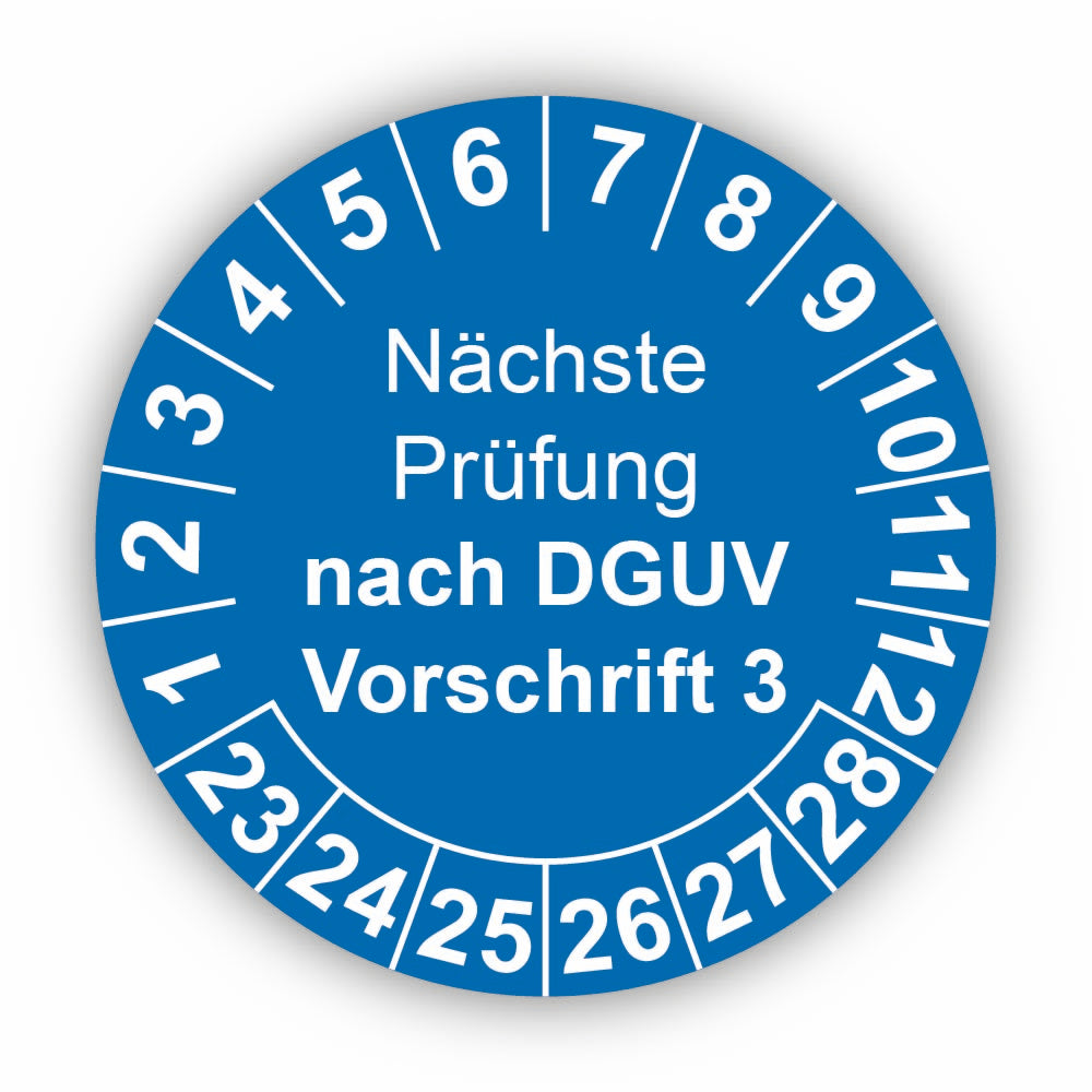 Nächste Prüfung nach DGUV Vorschrift 3, blau