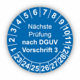 Nächste Prüfung nach DGUV Vorschrift 3, blau